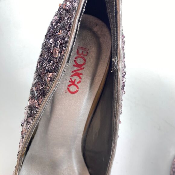Bongo Silver Champagne Sequin Platform Heels 7.5 Disco Clubbing Formal Party - Picture 12 of 14